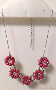 Zlatý náhrdelník s ružovými kvetmi a striebornými zirkónmi - 3
