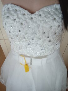 Nové svadobné L/XL krátke biele korzetové šaty - 3