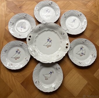 7 dielna nová porcelánová koláčová súprava husi - 3