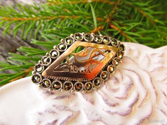 Strieborná brošňa so zlatom a markazitmi, Ag 925 - 3