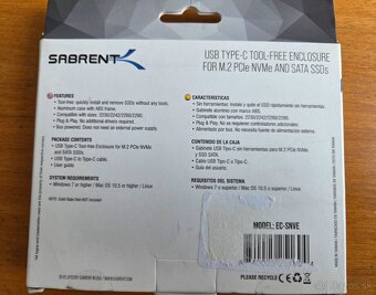 M.2 EXTERNÝ BOX PRE NVMe a SATA SSD USB-C 10Gbps -rozbalený - 3