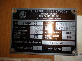 Starý technický štítok š 100,a záručný list na škoda 120 - 3