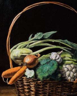 Zátišie koš so zeleninou - tradičná olejomaľba - 3
