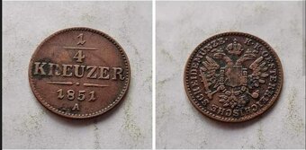 Grajciar, 1851 A - Kreuzer - 1 + 1/2 + 1/4 - 3