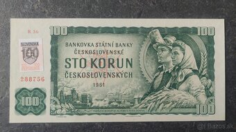 100 Kčs 1961 + SK kolok, stav N (UNC) - 3