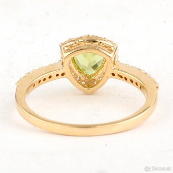 14k Zlatý prsteň s prírodným žltozeleným Peridotom a Zafírmi - 3