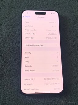 Predám Iphone 15 PRO 128GB modrý titan Stav nový nového kusu - 3