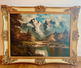 Starý obraz, olejomalba Kaisergebirge originál - 3