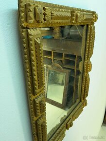 Staré drevené zrkadlo Tramp Art - Mirror - pozlátené zrkadlo - 3