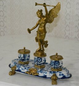 Zámecký kalamář s bohyní - porcelán + bronz - 3