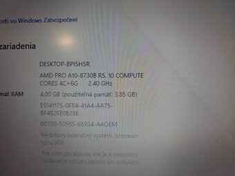 predám notebook HP ELITEBOOK 725 G4 ,WINDOWS 10,bez baterky - 3