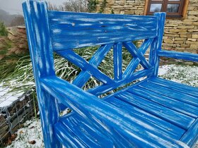 záhradná lavica - X - 2 miestna - modrá s bielou patinou - 3