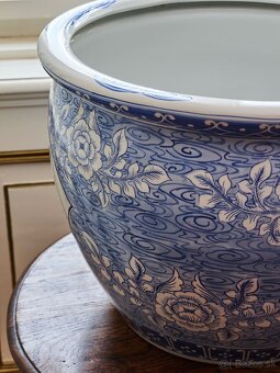 Čínský ručně malovaný porcelánový květináč – kobaltová modř, - 3