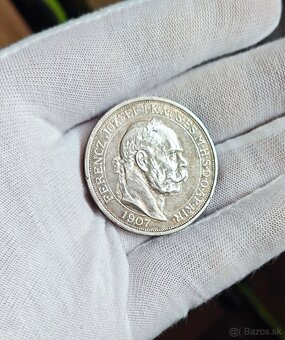 5 koruna 1907 KB, korunovačná, krásna v patine, zbytky RL - 3
