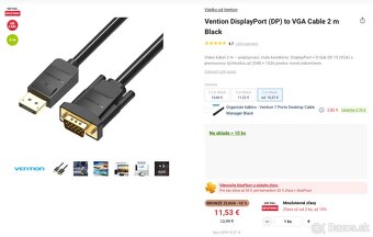 Vention DP → VGA kábel 2 m – čierny, nepoužívaný - 3