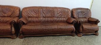 Kožená sedací souprava 3 + 2 + 1, nábytek z masívu - 3