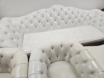 CHESTERFIELD ŠTÝL,KOŽENÁ BIELA,ZĽACNENÁ - 3