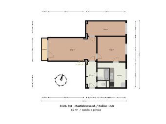 3-izb TEHLOVÝ byt (65m²) s krásnymi parketami / Rastislavova - 3
