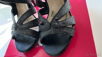 SMH, čierne sandále na opätku, 38, 10,5 cm, trblietavé - 3