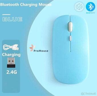 Bezdrôtová nabíjateľná bluetooth myš - svetlomodrá - 3
