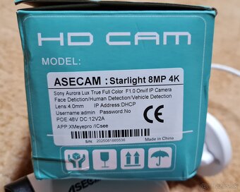 Asecam PoE kamera 4K Super Starlight Aurora Lux SONY IMX415 - 3