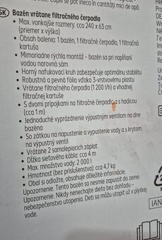 Novy bazen s filtracnym cerpadlom, priemer 240cm - 3