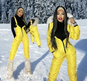 Moderna damska zlta lyziarska kombineza s kozusinou NOVA - 3