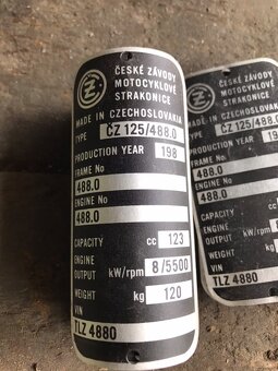 Výrobné štítky ČZ 125/488 originály uloženky z továrne ČZ - 3