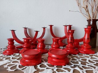 Drevený svietnik - červený - 3