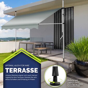 tillvex balkónová markíza 400 cm – svetlosivá, nová - 3