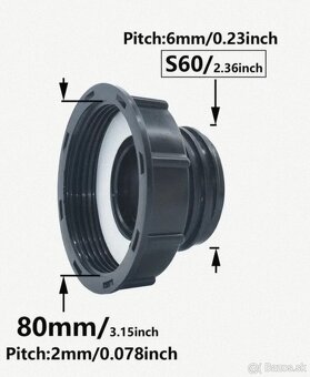 redukcia na IBC ventil na jemný závit 80mm/60x6 hrubý - 3