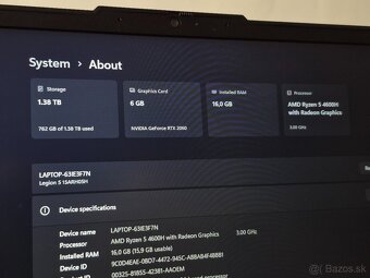 Lenovo Legion 5 - RTX 2060,1,5T SSD, Ryzen 5 4600H, 16Gb Ram - 3