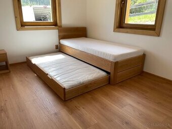 Dubová posteľ 90x200cm s výsuvným lôžkom - 3