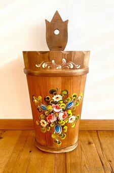 Staré krásné dřevěné malované vědro - 3