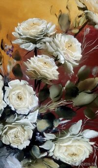 Veľká zarámovaná olejomaľba ruží - 3