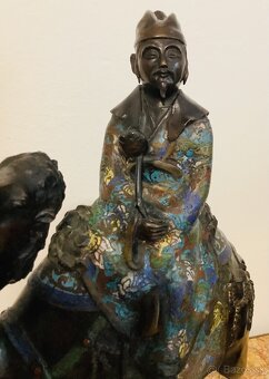 Starožitná bronzová socha Cloisonne  Japonsko - 3