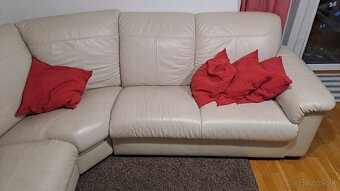 Krémová kožená 5-miestna rohová pohovka ikea timsfors - 3