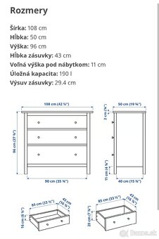 HEMNES
Komoda s 3 zásuvkami, bielo morené, 108x96 cm - 3