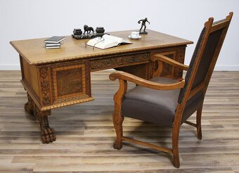 Starožitná řezbovaná pracovna-UNIKÁTNÍ set-6 částí - 3