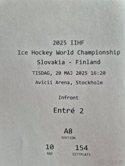 2 lístky MS v hokeji 2025 SVK - FIN (Stockholm) - 3