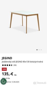 Predám jedálenský stôl JEGIND – biela/prírodná, 130×80 cm (J - 3