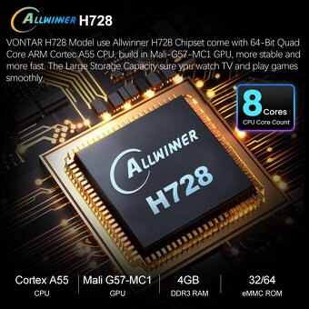 Android TV box Vontar H728, 4K/8K, Octa core A55 - 3