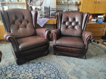 Celokožená sedacia súprava chesterfield - 3