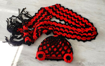 Červený set čiapka a šál - 3
