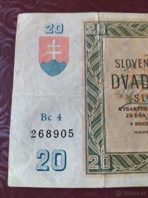 VZÁCNÁ BANKOVKA 20 KORUN 1939, SERIE BC4, NEPERFOROVANÁ - 3