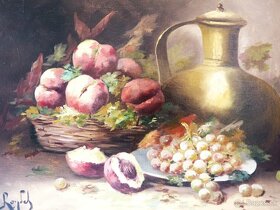 Starožitný Obraz - Zátišie Ovocie s Džbánom r. 1880 - 3
