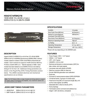 Kingston 16 GB DDR4 2133 MHz CL14 HyperX Fury - 3