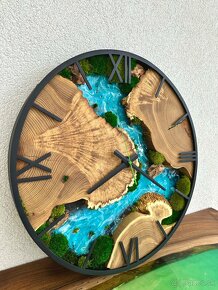 Machové hodiny s epoxidom a drevom 50cm Agátové hodiny - 3