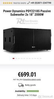 RH Power Dynamics Passive Subwoofer 2x 18" 2000W - 3