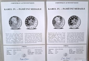 Karol IV. pamätná medaila s certifikátom. - 3